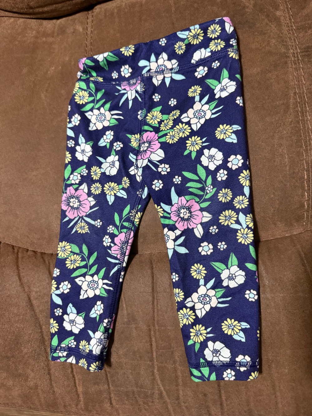 Source Unknown Navy Floral Leggings with Pink & Yellow Flowers